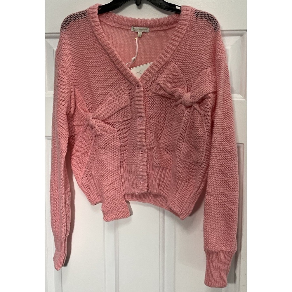Simply Southern Pink Button-Up Victoria Cardigan Bow Cropped Women's XL